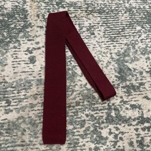 Vintage Private Club Burgundy Wool Knit Tie Made in USA 1980s Square End Skinny